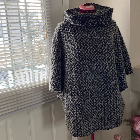 Nally and Millie woman grey, black cape style turtleneck sweater. One size. Used - Picture 1 of 8